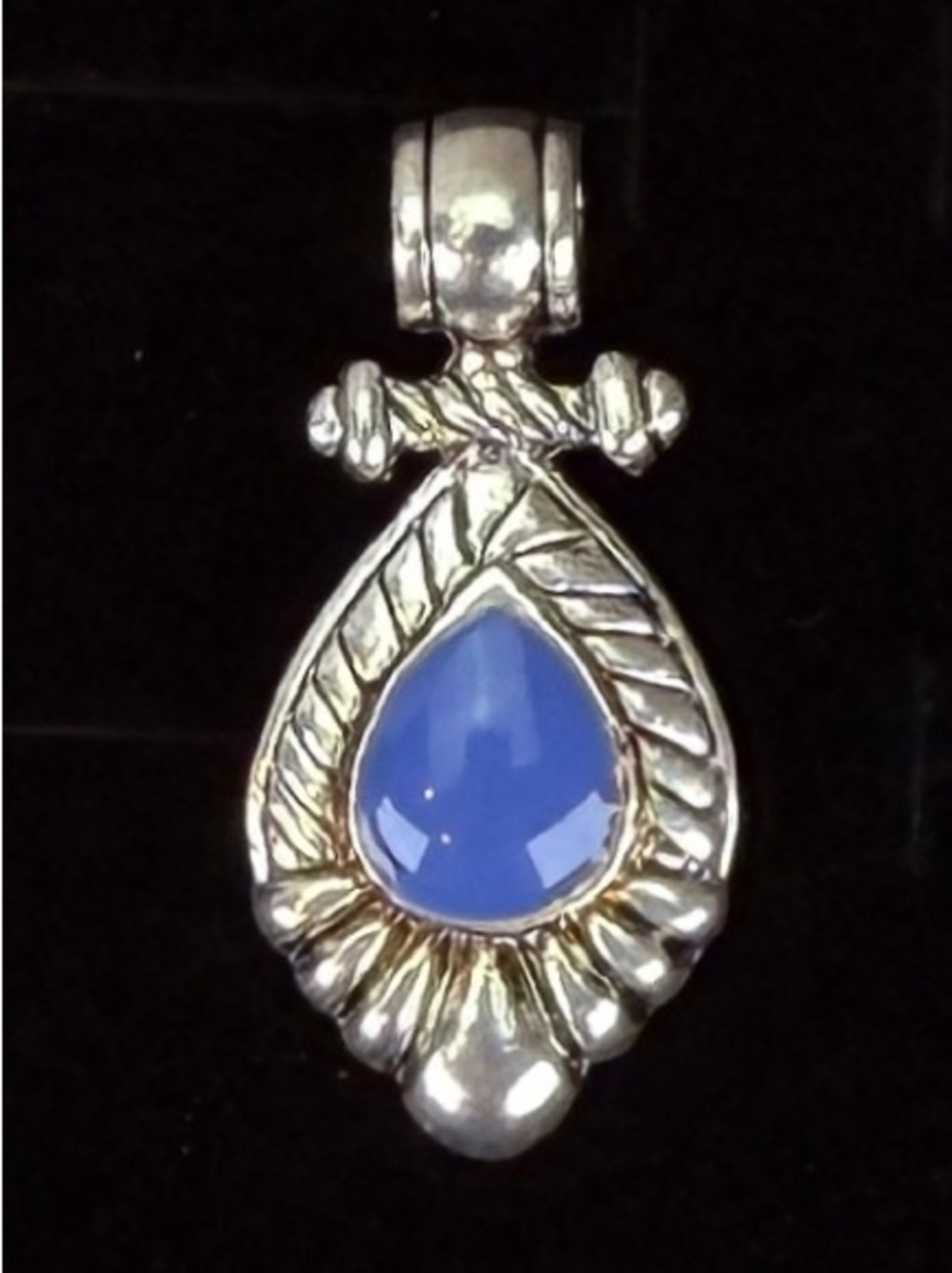 Artisan Silvertone Blue Teardrop Pendant with free cord necklace